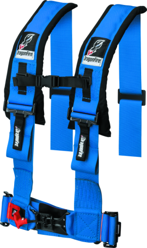 Polaris UTV Seat Belt Harness - DragonFire Racing - H-Style, 4-Point, 3 in. Buckle - Blue - `15-`19